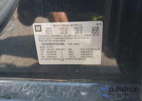 2015 Chevrolet Silverado 1500 2Lt from USA, damaged, VIN 1GCVKREC2FZ357465